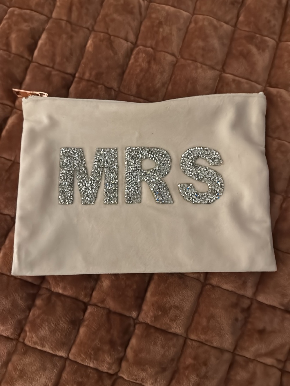Mrs. Embellished White Clutch Bag